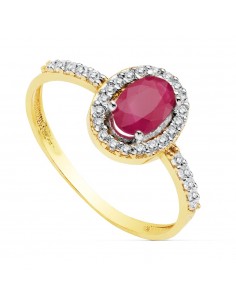 18K SORTIJA ORO BICOLOR CON CIRCONITA Y RUBI DE 6X4 MM