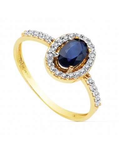 18K SORTIJA ORO BICOLOR CON CIRCONITA Y ZAFIRO DE 6X4 MM