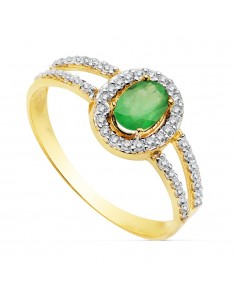 18K SORTIJA ORO BICOLOR CON CIRCONITA Y ESMERALDA DE 6X4 MM