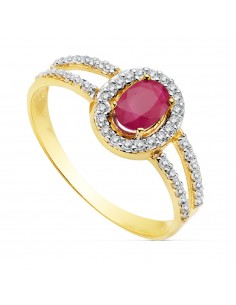 18K SORTIJA ORO BICOLOR CON CIRCONITA Y RUBI DE 6X4 MM