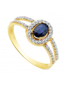 18K SORTIJA ORO BICOLOR CON CIRCONITA Y ZAFIRO DE 6X4 MM