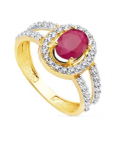18K SORTIJA ORO BICOLOR CON CIRCONITA Y RUBI DE 7X5 MM