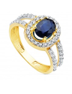18K SORTIJA ORO BICOLOR CON CIRCONITA Y ZAFIRO DE 6X5 MM
