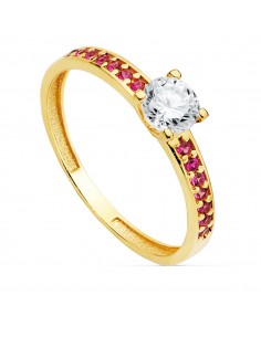 18K SOLITARIO ORO AMARILLO GARRAS CIRCONITA 5 MM Y CIRCONITA ROJAS