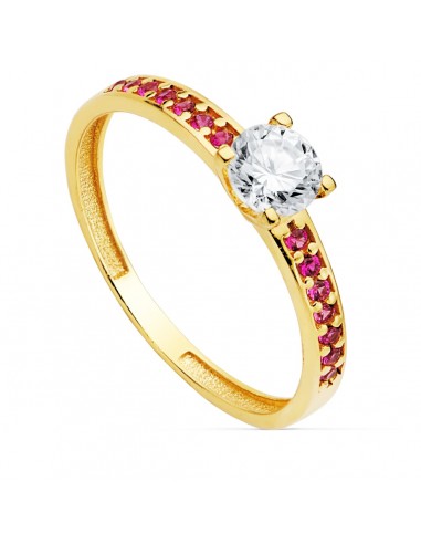 18K SOLITARIO ORO AMARILLO GARRAS CIRCONITA 5 MM Y CIRCONITA ROJAS