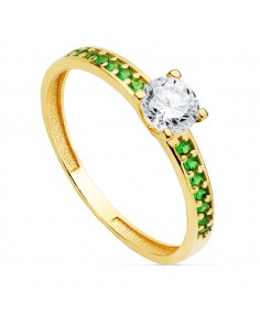 18K SOLITARIO ORO AMARILLO GARRAS CIRCONITA 5 MM Y CIRCONITA VERDES
