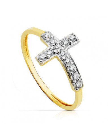 18K SORTIJA ORO BICOLOR CRUZ