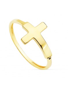 18K SORTIJA ORO AMARILLO CON CRUZ LISA DE 13 X 9 MM. ANCHO CUERPO: 1 2MM