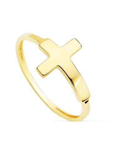 18K SORTIJA ORO AMARILLO CON CRUZ LISA DE 13 X 9 MM. ANCHO CUERPO: 1 2MM