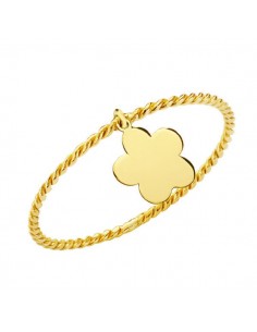 18K SORTIJA ORO AMARILLO CUERPO FINO RIZADO Y COLGANTE FLOR. ANCHO: 0.5 MM