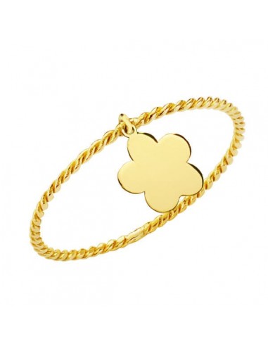 18K SORTIJA ORO AMARILLO CUERPO FINO RIZADO Y COLGANTE FLOR. ANCHO: 0.5 MM