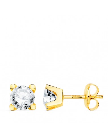 18K PENDIENTES ORO AMARILLO CIRCONITA 5 MM 4 GARRAS CIERRE PRESION