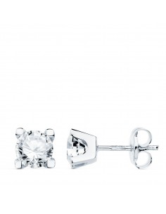 18K PENDIENTES ORO BLANCO CIRCONITA 5 MM 4 GARRAS CIERRE PRESION