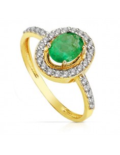 18K SORTIJA ORO BICOLOR OVAL CON CIRCONITA Y ESMERALDA 7X5 MM.
