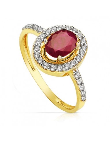 18K SORTIJA ORO BICOLOR OVAL CON CIRCONITA Y RUBI 7X5 MM.