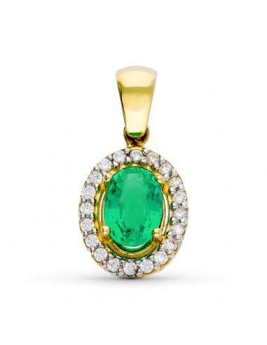 18K COLGANTE ORO BICOLOR OVAL ESMERALDA 0.79 QT. 7X5 MM. 12 X 10 MM