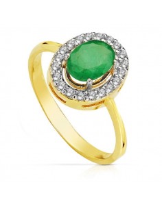 18K SORTIJA ORO BICOLOR ESMERALDA OVAL 7X5 MM 0.79 QT.