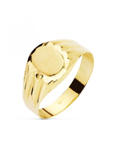 18K SELLO ORO AMARILLO HUECO CADETE ZONA GRABADO OVAL 8X6 MM