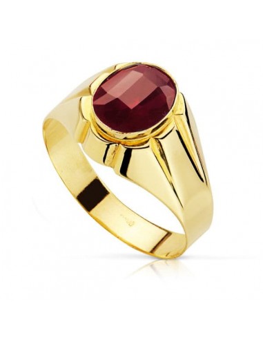 18K SELLO ORO AMARILLO HUECO PIEDRA OVAL RUBI SPINEL 10X8 MM