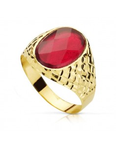 18K SELLO ORO AMARILLO HUECO PIEDRA OVAL RUBI SPINEL 14X10 MM