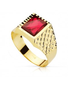 18K SELLO ORO AMARILLO CABALLERO PIEDRA RUBI SPINEL 10X8 MM