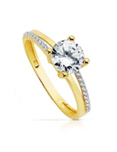 18K SOLITARIO ORO BICOLOR CON CIRCONITA Y 4 GARRAS CON CIRCONITA DE  7 MM