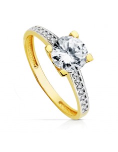 18K SOLITARIO ORO BICOLOR CON CIRCONITA y 4 GARRAS CON CIRCONITA 7MM