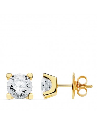 18K PENDIENTES ORO AMARILLO 4 GARRAS CIRCONITA 7X7 MM CIERRE PRESION