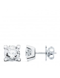 18K PENDIENTES ORO BLANCO 4 GARRAS CIRCONITA 7X7 CIERRE PRESION