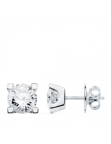 18K PENDIENTES ORO BLANCO 4 GARRAS CIRCONITA 7X7 CIERRE PRESION
