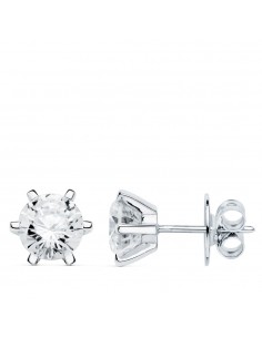 18K PENDIENTES ORO BLANCO 6 GARRAS CIRCONITA 8X8 CIERRE PRESION
