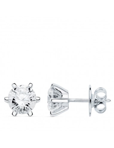 18K PENDIENTES ORO BLANCO 6 GARRAS CIRCONITA 8X8 CIERRE PRESION