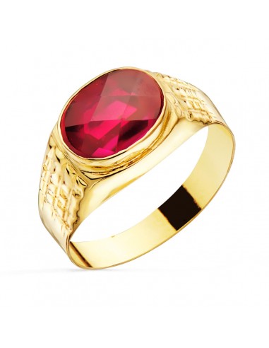 18K SELLO ORO AMARILLO CON PIEDRA RUBI SPINEL 10X8 MM LATERAL TALLADO