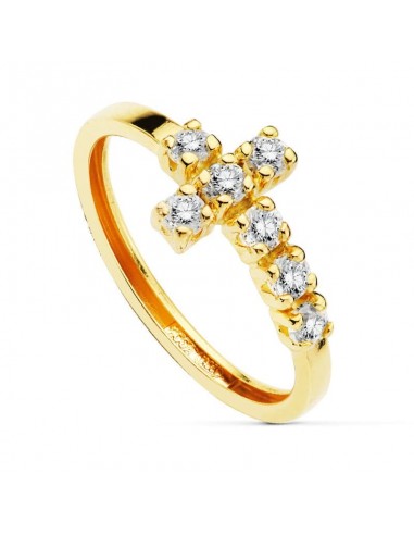 18K SORTIJA ORO AMARILLO  CON CRUZ DE 7 CIRCONITAS. ANCHO: 8MM. ANCHO CUERPO: 2MM