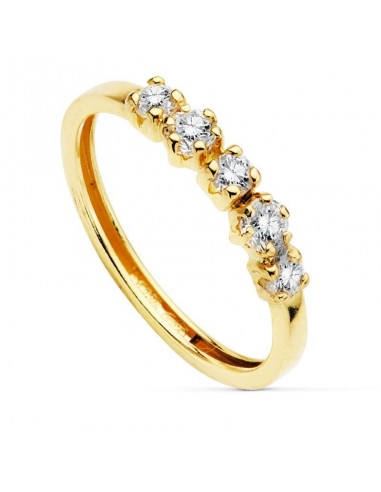 18K SORTIJA ORO AMARILLO CON 5 CIRCONITAS. ANCHO: 2 MM