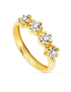 18K SORTIJA ORO AMARILLO CON 4 CIRCONITA DE 4 MM EN GARRAS