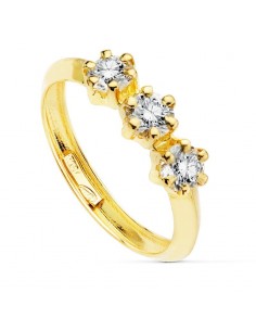 18K SORTIJA TRESILLO ORO AMARILLO CON 3 CIRCONITA DE 4 MM EN GARRAS