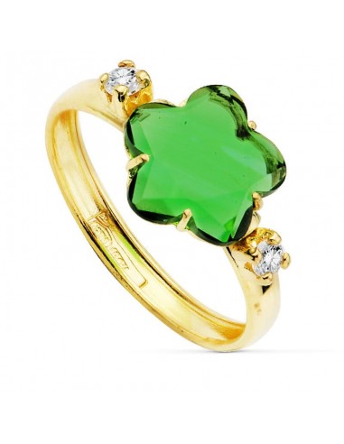 18K SORTIJA ORO AMARILLO CON CIRCONITA VERDE FORMA FLOR 10X10 MM.