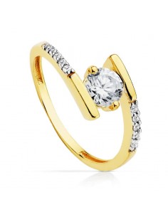 18K SOLITARIO ORO BICOLOR CRUZADO CON CIRCONITA 5.5 MM