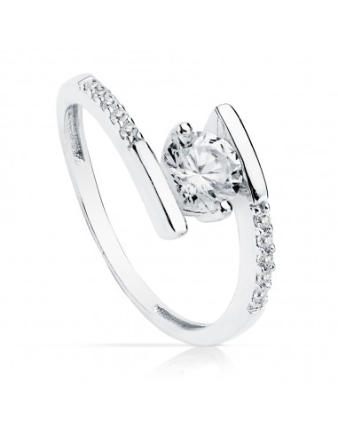 18K SOLITARIO ORO BLANCO CRUZADO CON CIRCONITA 5.5 MM