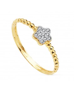 18K SORTIJA ORO BICOLOR FLOR DE 5 MM CON CIRCONITA CUERPO BOLITAS