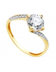 18K SOLITARIO ORO BICOLOR CON CIRCONITA Y 4 GARRAS CON CIRCONITA DE 7 MM