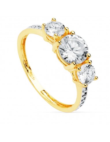 18K SORTIJA TRESILLO ORO AMARILLO PIEDRAS 6 DE 4 MM CIRCONITAS