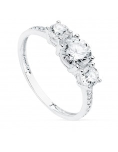 18K SORTIJA TRESILLO ORO BLANCO PIEDRAS 6 DE 4 MM CIRCONITAS