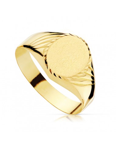 18K SELLO ORO AMARILLO HUECO TALLADO ZONA GRABADO OVAL 11X10 MM