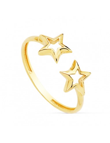 18K SORTIJA ORO AMARILLO CON DOS ESTRELLAS DE 6 MM ABIERTA Y AJUSTABLE