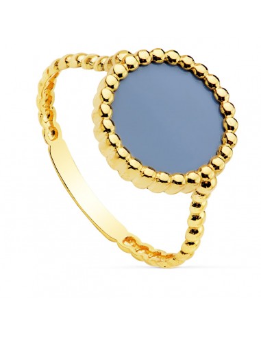 18K SORTIJA ORO AMARILLO CON AGATA 10 MM Y BOLITAS LISAS