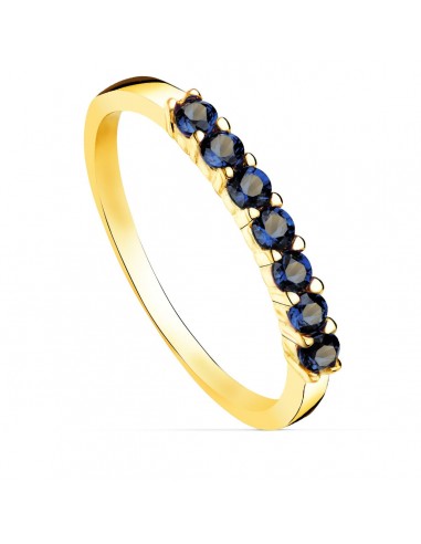 18K SORTIJA ORO AMARILLO 7 CIRCONITA AZULES GARRAS ANCHO CUERPO 2 MM