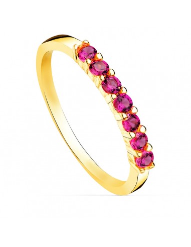 18K SORTIJA ORO AMARILLO 7 CIRCONITA ROJAS GARRAS ANCHO CUERPO 2 MM