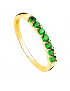 18K SORTIJA ORO AMARILLO 7 CIRCONITA VERDES GARRAS ANCHO CUERPO 2 MM